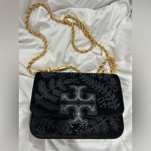 Black velvet detailed Tory Burch bag